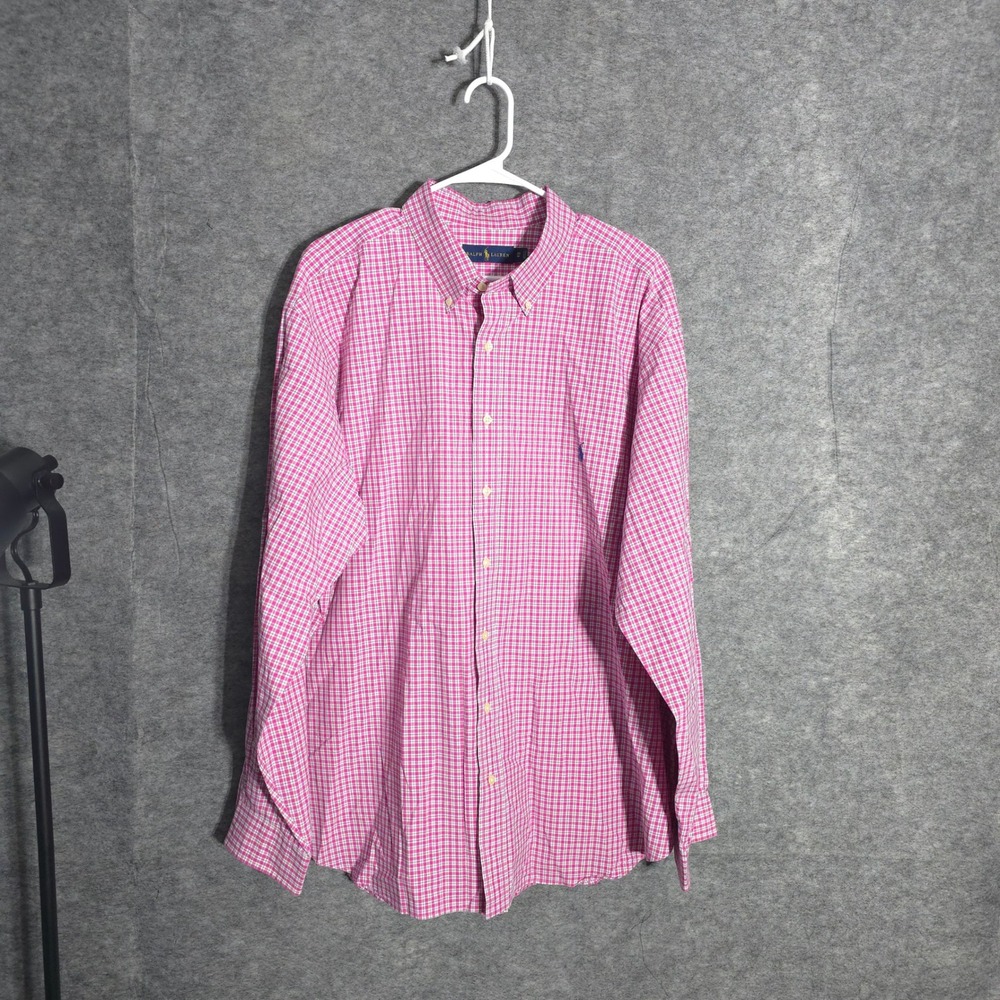 Ralph Lauren Gingham Shirt Mens 2XB Pink Plaid Long Sleeve Big & Tall Cotton